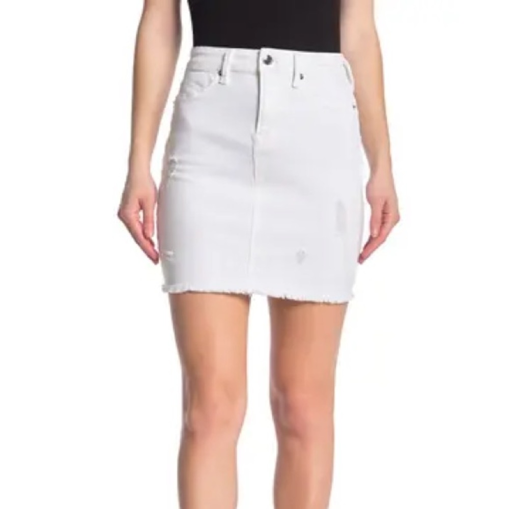 Good American White Distressed Jean Mini Skirt